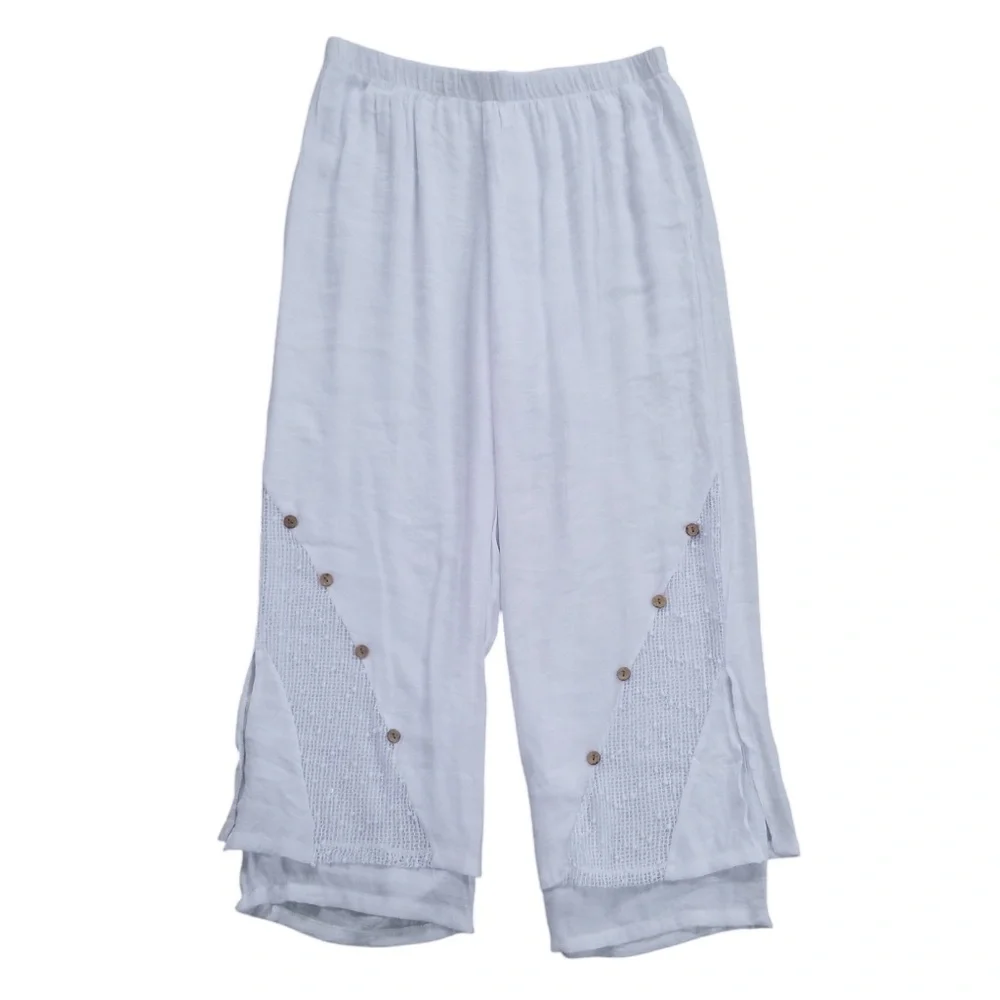 Creation Women's White Resortwear Boho Layered Pants‎ Size XLarge